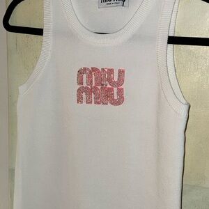 Miu Miu Kids White and Pink Tank Top